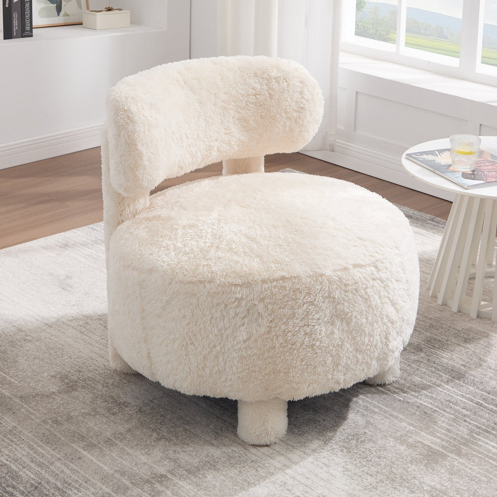 English Elm 063-Fur Plush Armless Accent Chair with 13" Thick Cushion, Curved Wingback & Solid Wood Legs for Cozy Reading Nooks White W527P308809