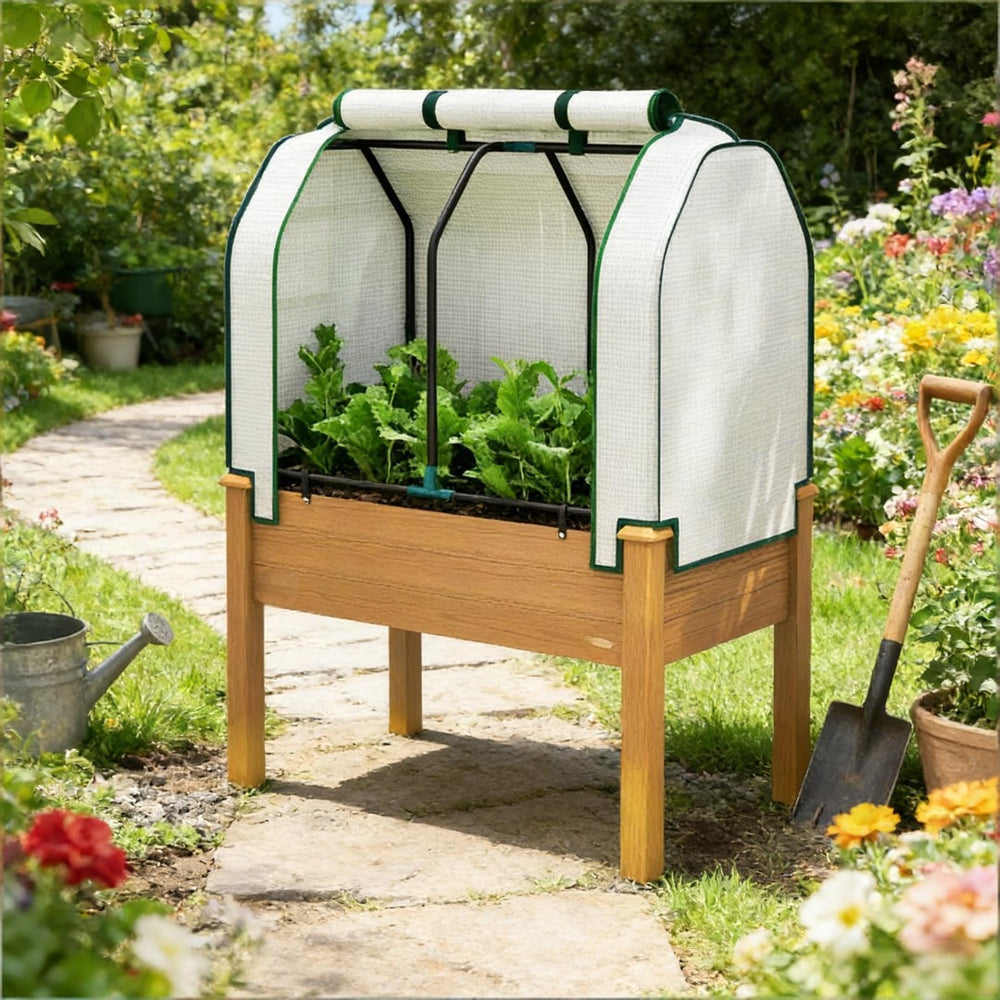 English Elm Raised Metal Garden Bed with Tall Diamond Trellis Powder Coated Outdoor Privacy Planter Sand T3971P459738