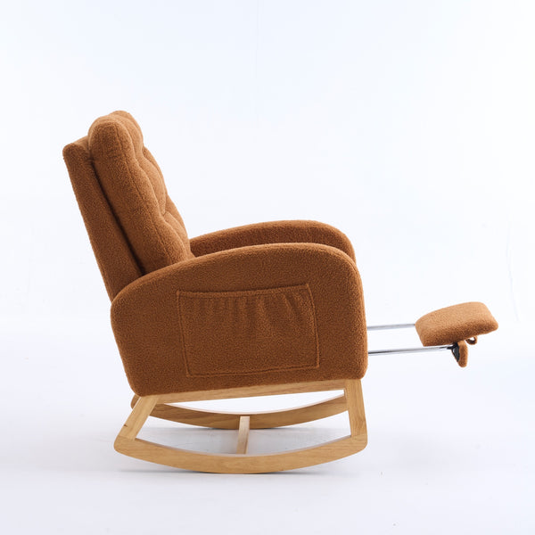 English Elm LY-5104 Plush High-Back Rocking Chair with Footrest & Storage Pocket, Ergonomic Foam Cushion for Nursery Caramel W2231P292992