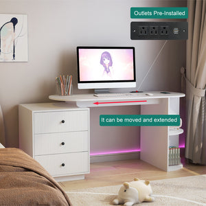 English Elm Modern Expandable Home Office Desk with Hutch, 3 Drawers, USB/AC Ports & Adjustable Width Storage W1321P359251