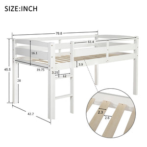 English Elm Twin Low Loft Bed Solid Pine Frame with Walnut Finish and Open Floor Space Below N708P340482K