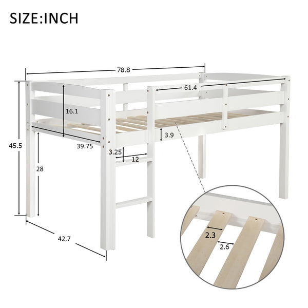 English Elm Twin Low Loft Bed Solid Pine Frame with Walnut Finish and Open Floor Space Below N708P340482K