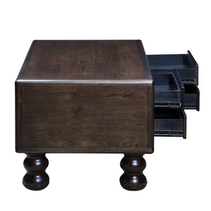 English Elm Solid Wood Rectangle Coffee Table With Antique Finish, 4 Drawers, Rivet Legs - Rustic Charm For Living Room W1202P176740-GIGA