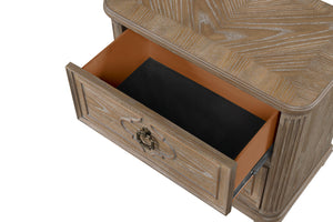 English Elm Simple Rustic Oak Nightstand with USB-A & USB-C, Solid Wood Veneer, Felt-Lined Drawer, 29"W x29.5"H B2741P357497