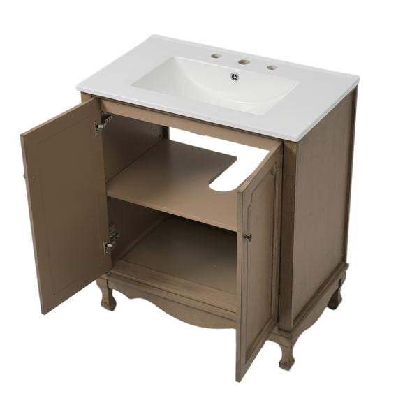 English Elm Christopher Knight Home® - 60" Retro Double Sink Bathroom Vanity Set with Soft-Close Doors, Adjustable Shelves, Rubberwood Legs Antique brown N817P245317L