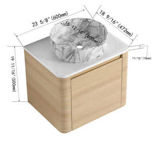 English Elm 24'' Wall-Mounted Bathroom Vanity With Ceramic Vessel Sink & Soft-Close Door For Small Spaces W999S00460