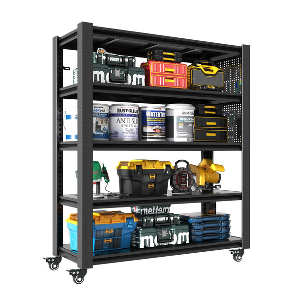 English Elm 72"H Heavy Duty 5-Tier Metal Shelving with Pegboards & Lockable Wheels, 2000LB Capacity, Adjustable T2398P313256