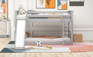 English Elm Twin Twin Bunk Bed with Convertible Slide & Reversible Ladder, Space-Saving Pine Frame for Kids Rooms Gray GX000213AAE-1