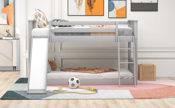 English Elm Twin Twin Bunk Bed with Convertible Slide & Reversible Ladder, Space-Saving Pine Frame for Kids Rooms Gray GX000213AAE-1