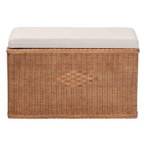 English Elm Braided Rattan Mahogany Storage Bench with Cushioned Lift Top for Coastal Boho Rooms B2750P467839