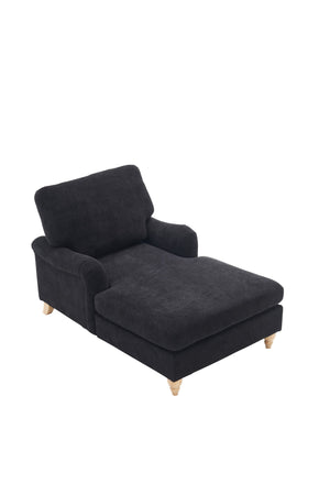 English Elm Modern Mid-Century Oversized Chaise Lounger Sofa Bed with Solid Wood Legs, Deep Seat Comfort Sleeper Black W2363S00068