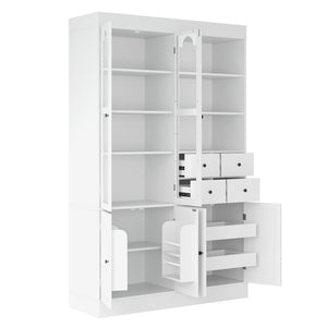 English Elm Topmax Shaker Buffet Hutch with Glass Doors Drawers and Pull-out Trays SP000092AAK