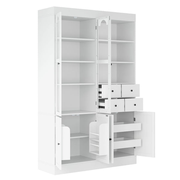 English Elm Topmax Shaker Buffet Hutch with Glass Doors Drawers and Pull-out Trays SP000092AAK