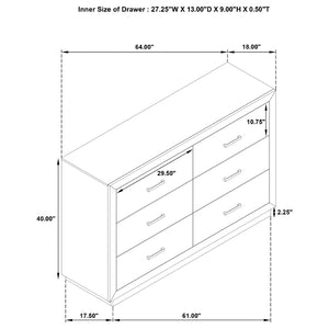 English Elm Gibbons Six Drawer Dresser Warm Brown Finish with Chrome Pulls for Modern Bedroom B062P447734