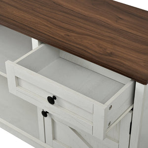 English Elm U-can Farmhouse Wall Unit with Barn Doors Built-in Power Outlets and Open Shelving White+Walnut SJ000154AAK