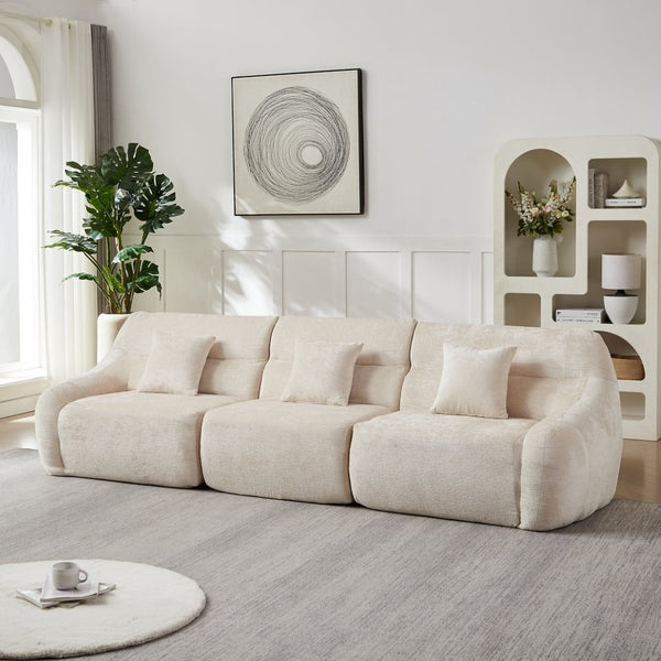 English Elm [video]123.2 Inch Chenille Modular Sectional Sofa Four Seat Cloud Cushion Living Room Beige W3505S00060