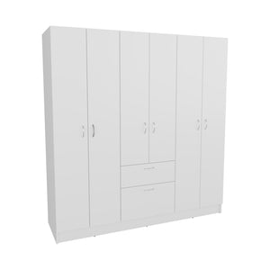 English Elm Mitu Six Doors Armoire White – 71.2" High MDF Wardrobe with 7 Shelves, Hanging Rod & Spacious Drawer B070S00366