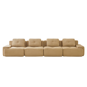 English Elm 153" Modern Modular Sectional Sofa - Cozy Corduroy 4-Seater Couch With Tufted Design & No Assembly W714S01471
