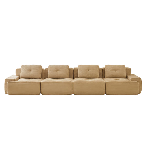 English Elm 153" Modern Modular Sectional Sofa - Cozy Corduroy 4-Seater Couch With Tufted Design & No Assembly W714S01471