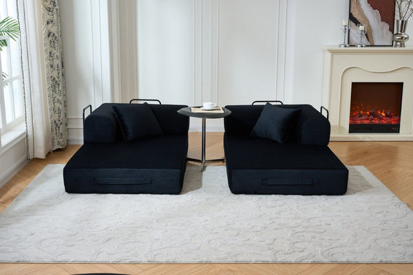English Elm 59'' Corduroy Floor Sofa Convertible Sleeper with Bolster Pillow for Studio Living Black W3434P449858