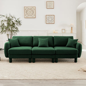 English Elm Boucle 3-Seater Plush Sofa With Elegant Shell Armrests And Wrapped Cylindrical Legs In Green W3041S00308