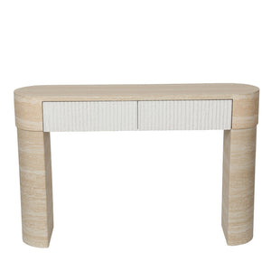 English Elm Entryway Console Table with Fluted Drawers Warm Woodgrain Finish for Hallway or Sofa W3040P455735
