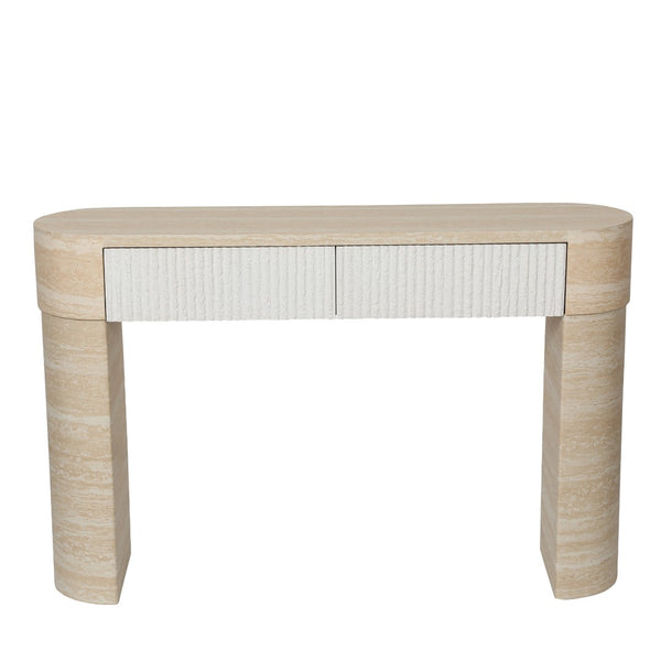 English Elm Entryway Console Table with Fluted Drawers Warm Woodgrain Finish for Hallway or Sofa W3040P455735