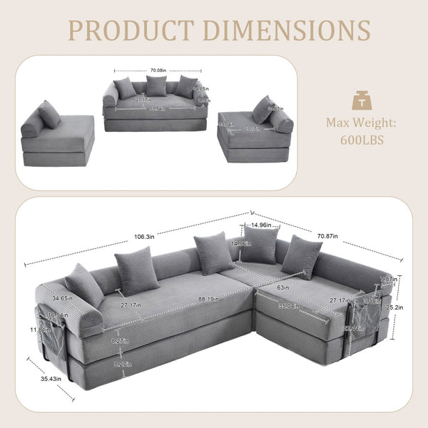 English Elm United We Win Convertible Sofa Bed - Plush Corduroy With Memory Foam, Perfect For Small Spaces! W1568S00252-GIGA