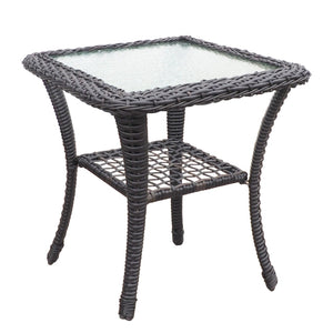 English Elm 3 Piece Outdoor Wicker Swivel Rocker Bistro Set with Tempered Glass Top Side Table Khaki+Brown W2749P185927
