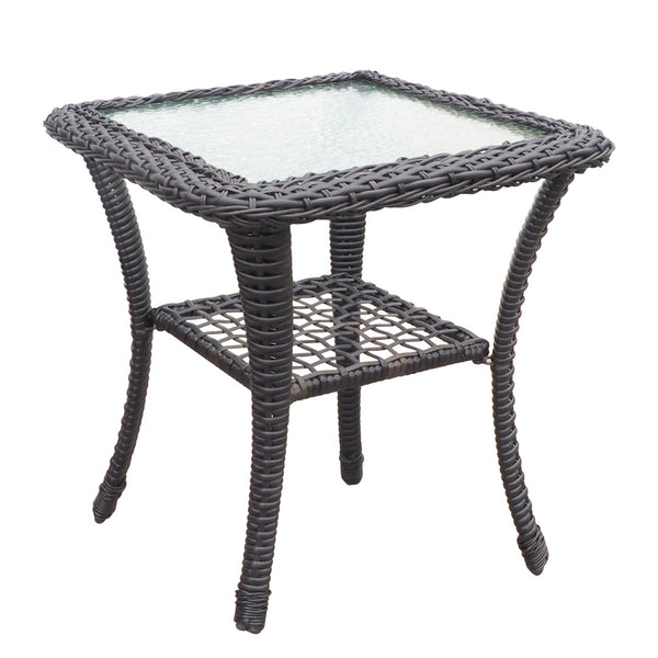English Elm 3 Piece Outdoor Wicker Swivel Rocker Bistro Set with Tempered Glass Top Side Table Khaki+Brown W2749P185927