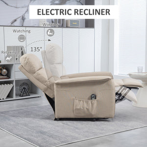 English Elm HOMCOM Electric Lift Recliner Chair with Remote Control, Supportive Foam & Pocket Storage for Seniors Beige W2225P217221