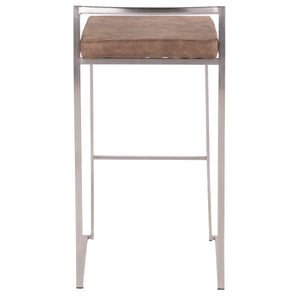 English Elm Fuji Contemporary Stackable Barstool Set - Stainless Steel Frame With Brown Cowboy Fabric Cushions B202P222165