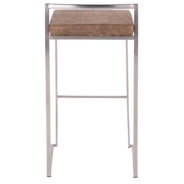 English Elm Fuji Contemporary Stackable Barstool Set - Stainless Steel Frame With Brown Cowboy Fabric Cushions B202P222165