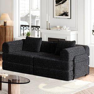 English Elm 72.4-inch Chenille Convertible Floor Sofa Bed with Storage Pockets and Modular Design W3505P355564