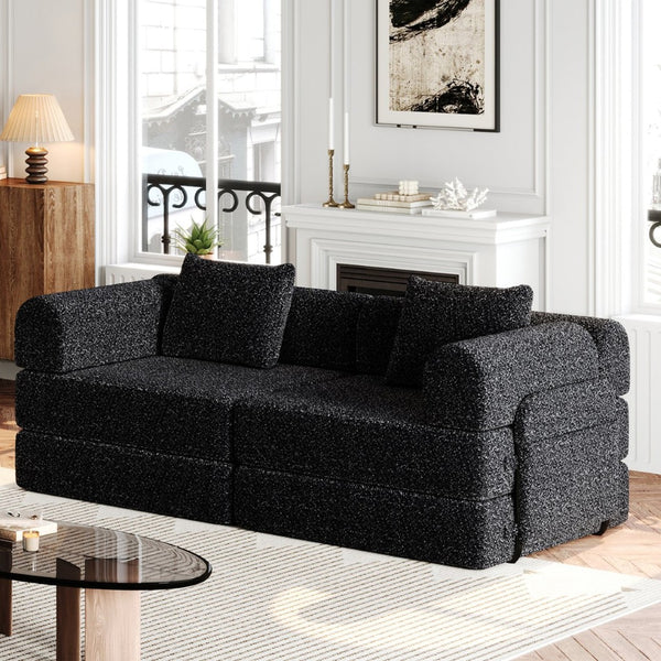English Elm 72.4-inch Chenille Convertible Floor Sofa Bed with Storage Pockets and Modular Design W3505P355564