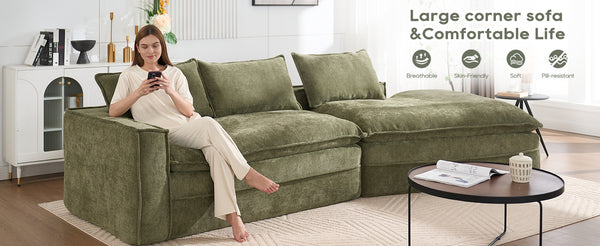 English Elm Modern Minimalist Modular Sectional Sofa - Stylish Cloud Couch With Right-Facing Chaise For Cozy Living W2959S00013