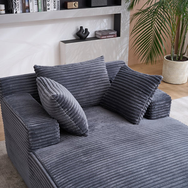 English Elm Oversized Corduroy Chaise Longue Sofa Bed — Modern Deep-Seat Sleeper with Armrests & Pillows for Compact Spaces Grey W1752P264710