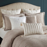 Madison Park Signature Pescal Transitional Oversized Velvet Comforter Set with Euro Shams and Throw Pillows MPS10-522 Beige