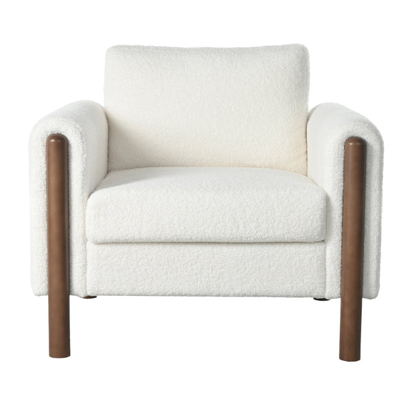 English Elm Christopher Knight Home® - Oversized Teddy Velvet Accent Chair with Curved Armrests, Tufted Mid-Century Design and Walnut Legs White N765P189679W