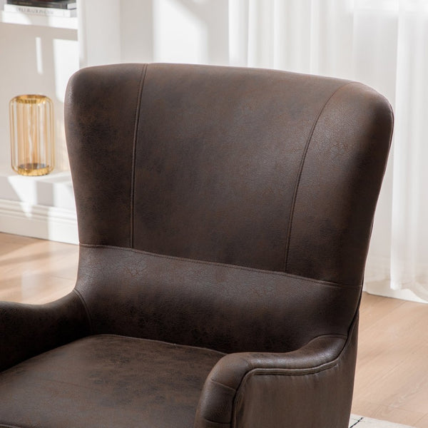 English Elm 28"w Pu Leather Wingback Accent Chair Retro High Back Seat with Rubberwood Legs W3188P397139