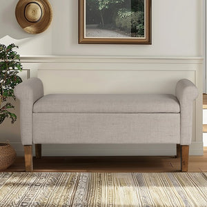 English Elm Upholstered Storage Bench with 400lb Capacity, Medium Walnut Legs, Hidden 36" Storage, Foam Seat B035P265917