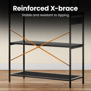 English Elm Large Five Tier Industrial Bakers Rack with Built in Outlets Microwave Stand Kitchen Organizer Black T3623P431203