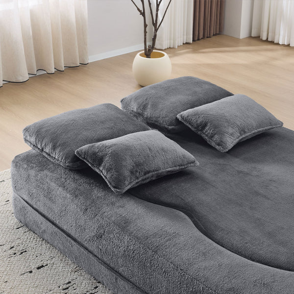 English Elm Queen Foldable Sofa Bed Plush Chenille Futon with High-Density Foam Convertible Sleeper Mattress Comfort Dark Gray W1829P280219