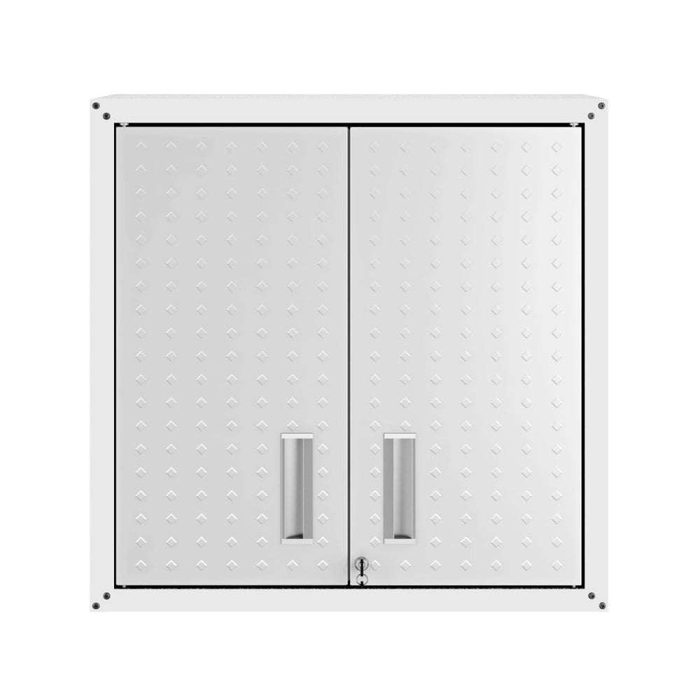English Elm Floating Wall Mounted Garage Cabinet with Locking Doors and Diamond Texture Exterior White B365P398220