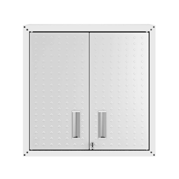 English Elm Floating Wall Mounted Garage Cabinet with Locking Doors and Diamond Texture Exterior White B365P398220