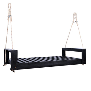English Elm TOPMAX Twin Size Porch Swing Bed Crafted from Durable Acacia Wood with 400lb Capacity and Hemp Ropes Black N717P210135B