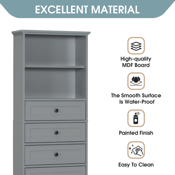 English Elm Gray Tall Storage Cabinet with 3 Drawers, Adjustable Shelves, Anti-Dump Device for Bathroom Office Home Organizing 42x23.75x6.5 WF323347AAE