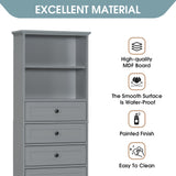 English Elm Gray Tall Storage Cabinet With 3 Drawers and Adjustable Shelves For Bathroom, Study, Office and Interior, Mdf Board With Painted Finish