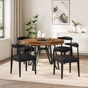 English Elm Christopher Knight Home® - 5PCS Mid-Century Dining Set Ash Brown & Black – 46.85" Round Table w/ Hairpin Legs, 4 Upholstered Chairs N771P266173H_N771P205332A