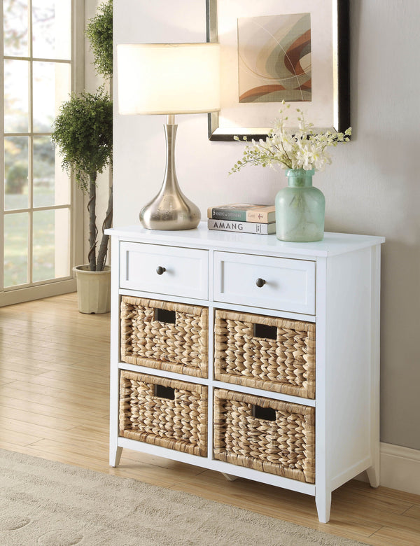 English Elm Flavius Console Cabinet with Six Storage Drawers, Basket-Front Rustic Charm & Smooth Glide Hardware for Stylish Organization White 34 L x 16 W x 11 H B2726P252319